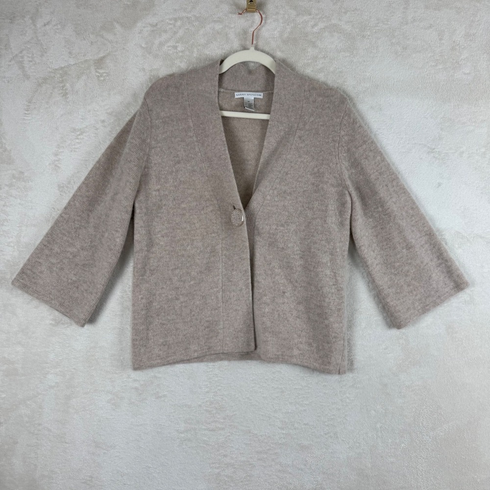 Sarah Spencer Angora Blend Cardigan Neutral Quiet Luxury Old‎ Money Chic Size M
